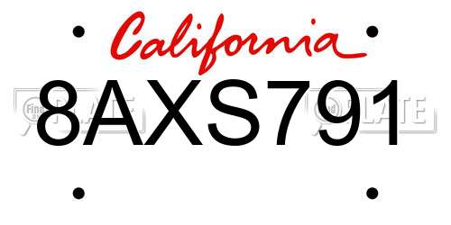 8AXS791 California License Plate