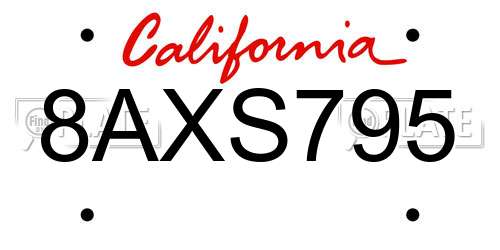 8AXS795 California License Plate