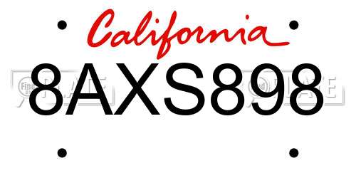 8AXS898 California License Plate