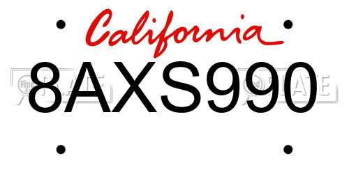 8AXS990 California License Plate