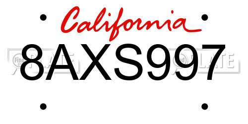 8AXS997 California License Plate