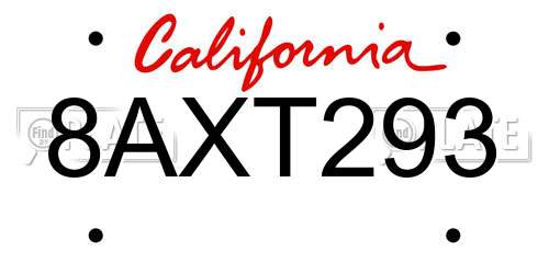 8AXT293 California License Plate