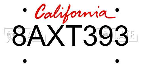8AXT393 California License Plate
