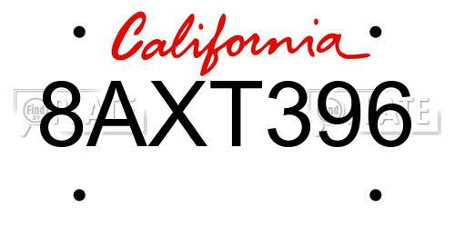 8AXT396 California License Plate