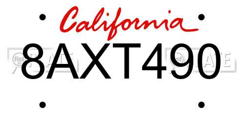 8AXT490 California License Plate