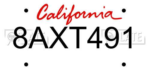 8AXT491 California License Plate