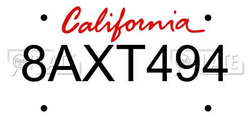 8AXT494 California License Plate