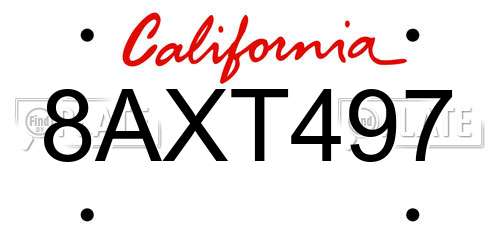 8AXT497 California License Plate