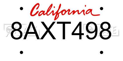 8AXT498 California License Plate
