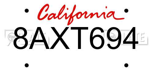 8AXT694 California License Plate