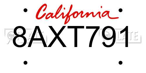 8AXT791 California License Plate