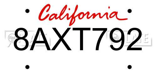 8AXT792 California License Plate
