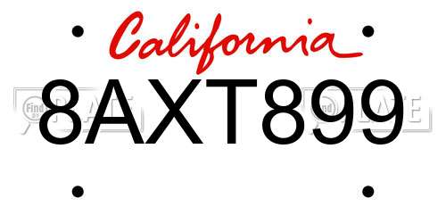 8AXT899 California License Plate