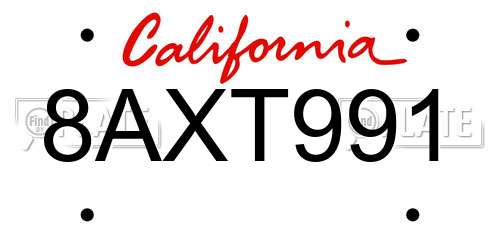 8AXT991 California License Plate