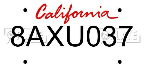 8AXU037 California License Plate