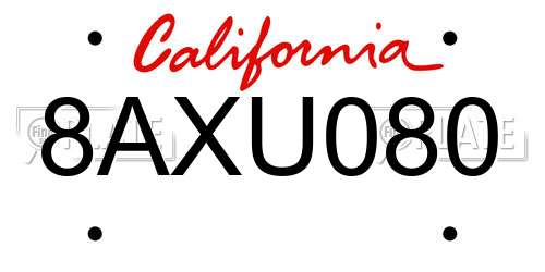 8AXU080 California License Plate
