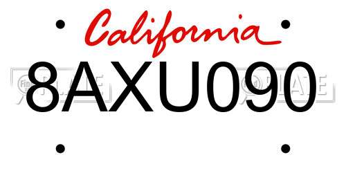 8AXU090 California License Plate