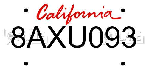 8AXU093 California License Plate