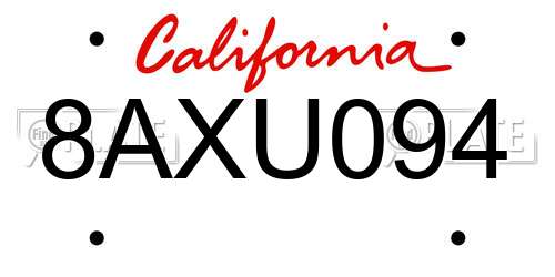 8AXU094 California License Plate