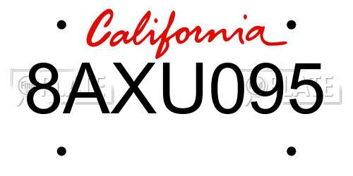 8AXU095 California License Plate