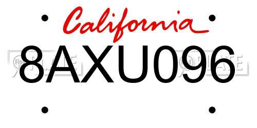 8AXU096 California License Plate