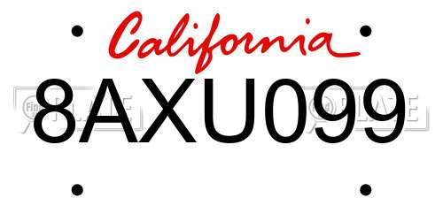 8AXU099 California License Plate
