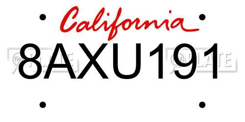 8AXU191 California License Plate