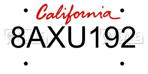8AXU192 California License Plate