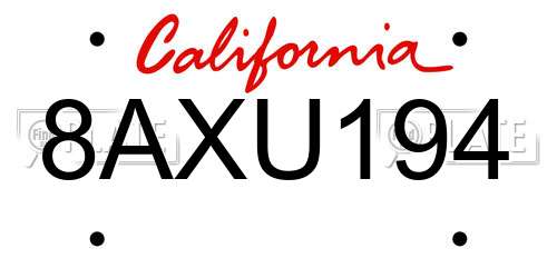 8AXU194 California License Plate