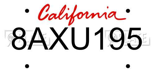 8AXU195 California License Plate