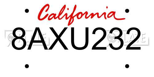 8AXU232 California License Plate