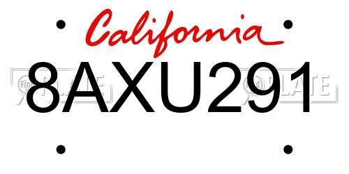 8AXU291 California License Plate