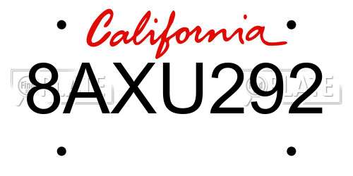8AXU292 California License Plate