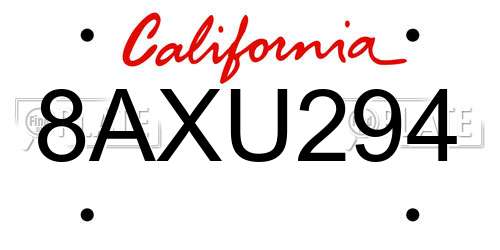 8AXU294 California License Plate