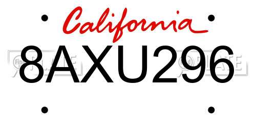 8AXU296 California License Plate