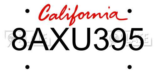8AXU395 California License Plate