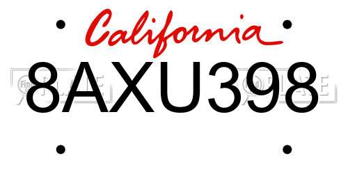 8AXU398 California License Plate