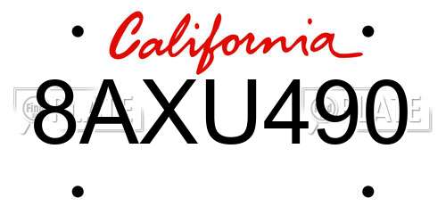 8AXU490 California License Plate