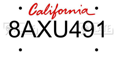 8AXU491 California License Plate