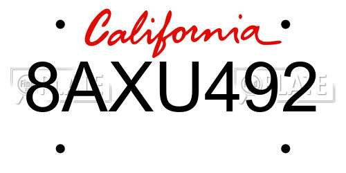 8AXU492 California License Plate