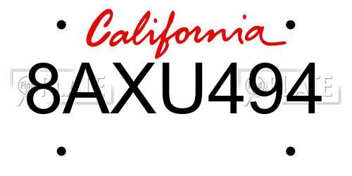 8AXU494 California License Plate