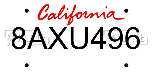 8AXU496 California License Plate
