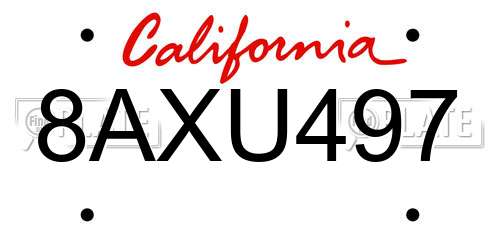 8AXU497 California License Plate