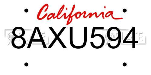 8AXU594 California License Plate