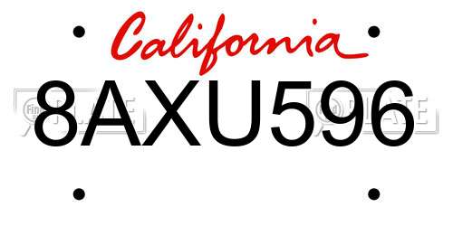 8AXU596 California License Plate