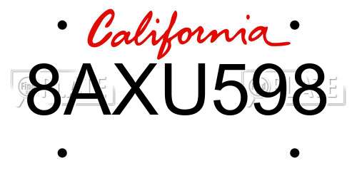 8AXU598 California License Plate