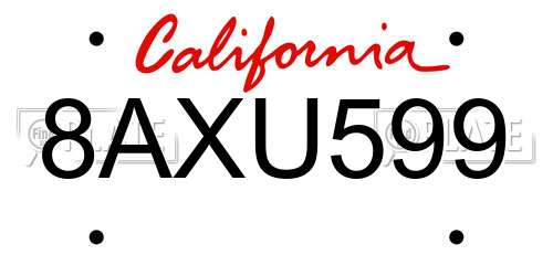 8AXU599 California License Plate