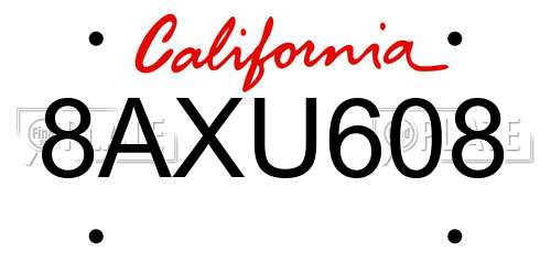 8AXU608 California License Plate