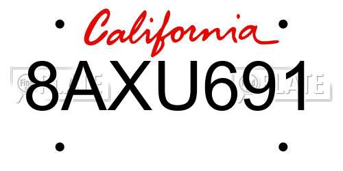 8AXU691 California License Plate