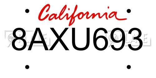 8AXU693 California License Plate